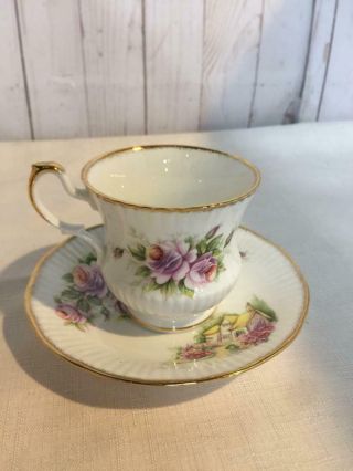 Vintage Cottage & Flowers Cup/ Saucer
