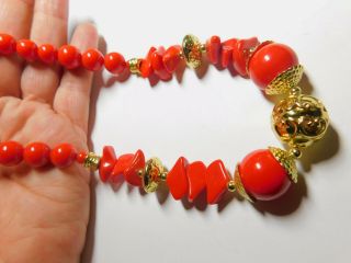 Red Gold Plastic Beaded Necklace 26 Inches Vintage