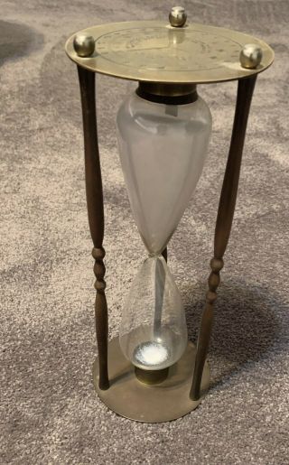 Vintage Hourglass Large 10 " Solid Brass & Glass Roman; Times: One Half Hour