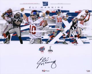 Eli Manning York Giants Signed 16 " X 20 " Bowl Plays Collage Photo