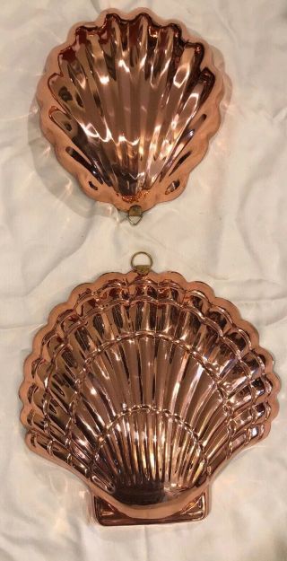 Vintage Copper Tin Jello Jelly Mould Mold Sea Shell Clam Large Wall Plaques