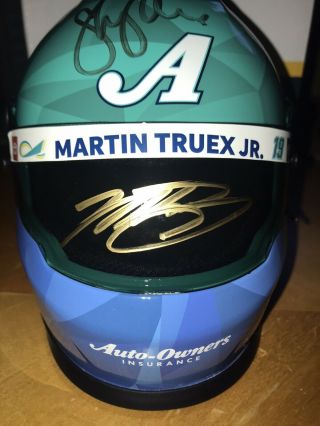 Martin Truex Jr Sherry Pollex Dual Signed Autograph Mini Helmet Sherry Strong