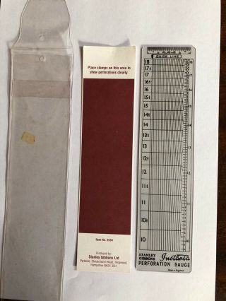 Vtg Stanley Gibbons Instanta Perforation Gauge In Plastic Sleeve Guide Line