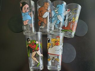 Vintage 1975 Pepsi Collector Drinking Glasses Looney Tunes Warner Bros Set Of 6