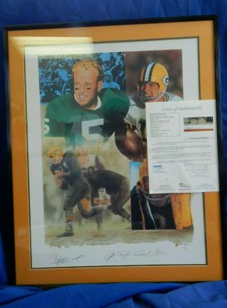 Packers Hall Of Famer Signed / Autographed Print Jsa Loa Framed Hornung,  Starr,