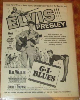 Vintage Movie Ad Tear Sheet,  G.  I.  Blues,  Elvis Presley,  Juliet Prowse,  1960