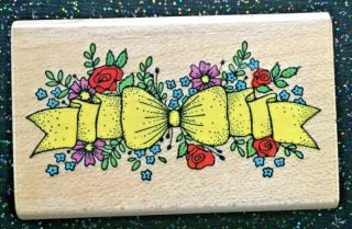 Vintage Rubber Stamp " Bow With Flowers " By Hero Arts 1 1/2 X 2 1/4 "