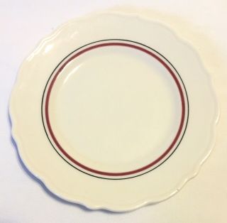 Vtg Syracuse China 6.  5” Bread Plate Red Black Stripes Ruffled Restaurant Ware