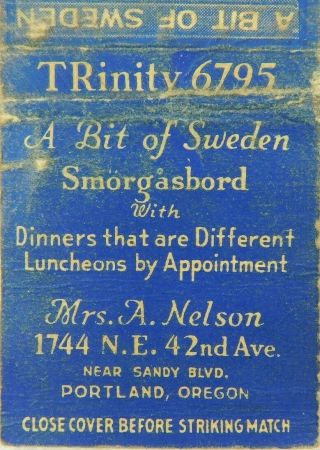 Trinity 3795 A Bit Of Sweden Smorgasbord Vintage Matchbook Cover
