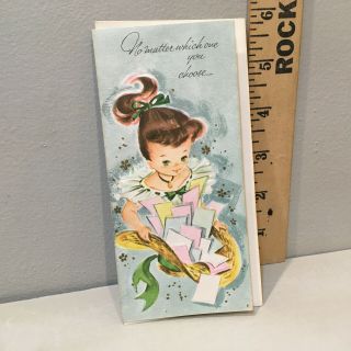 Vintage Birthday Straw Hat Card Pretty Little Ponytail Girl W/ Envelope
