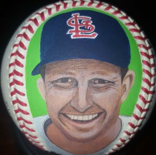 Stan Musial Hand Painted Autographed Baseball - Hof