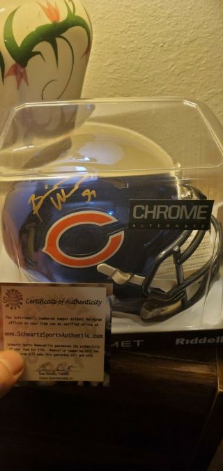 Brian Urlacher Nfl Chicago Bears Autographed Mini Helmet.  Riddell Chrome