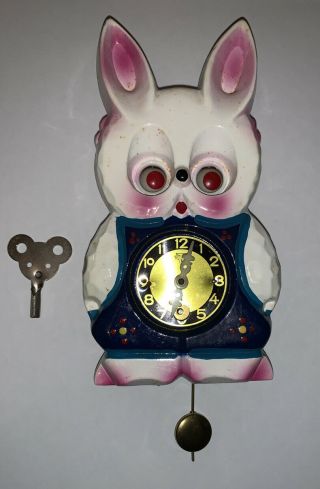 Vintage Japanese Mi - Ken Miken Rabbit Moving Eye Animated Novelty Clock