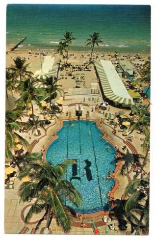 082920 Vintage Miami Beach Fl Postcard Raleigh Hotel 18th & Collins Pool