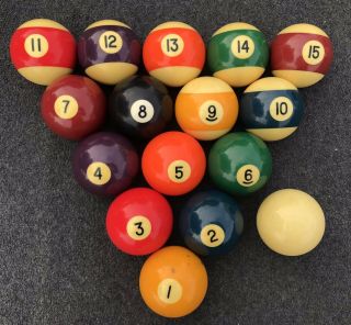 Vintage Aramith Premier Pool Ball Set - Full Set Of 15 Balls,  Cue Ball -