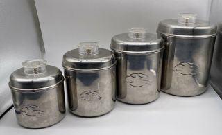 Vintage Revere Ware Stainless Steel Kitchen Canister Set Of 4