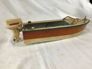 Vintage Wooden Toy Boat With Flare Craft Motor Made In Japan