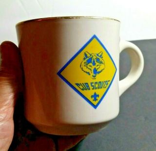 Vintage Cub Scouts Coffee Mug Cup Scouting Usa Bsa Boy - Gold Trim M Ware China