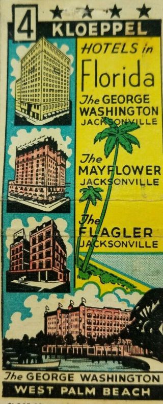 Vintage Matchbook Cover The George Washington West Palm Beach Hotel Florida C