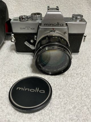 Vintage Minolta Srt 101 35mm Camera With Case & Mc Rokkor - Pf 58mm 1.  4 Lens