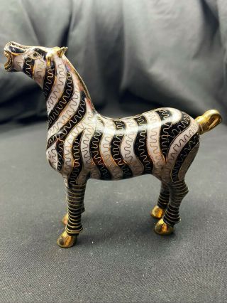 Vintage Chinese Cloisonné Horse Hand Painted Enamel & Brass Figurine