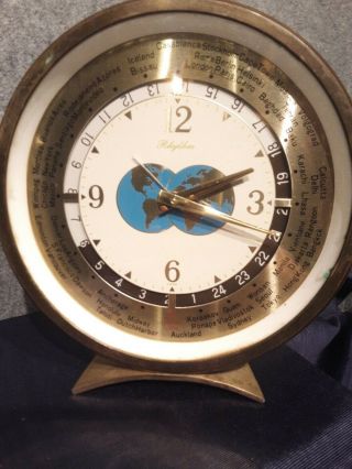 Rare Vintage Rhythm Brass World Time Table Clock Mid Century