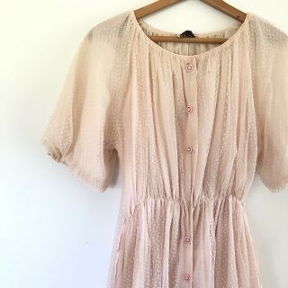 Vintage Fabric Sheer Flocked Dotted Swiss Fabric Dress Blush Pink Keyloun USA 3