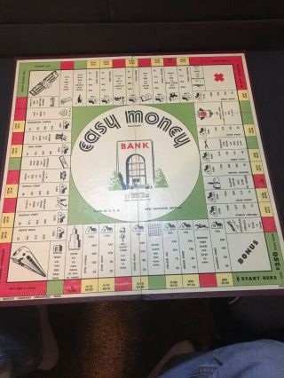 Vintage 1950’s Easy Money Board Game (board Only) By Milton Bradley Pre - Monopoly
