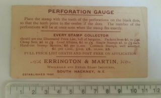 Stamp / Philatelic Perforation Gauge Vintage - Errington & Martin,  Hackney
