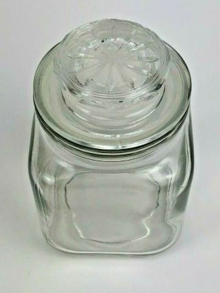 Vintage Anchor Hocking Clear Glass Square Apothecary 1/2 qt Storage Jar w/Lid 2