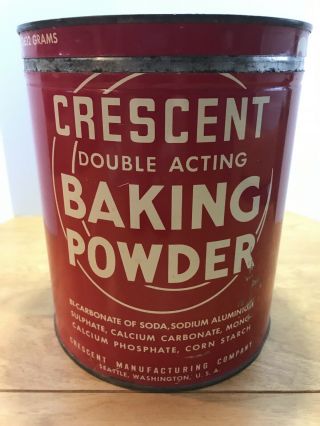 Rare Vintage Crescent Red Baking Powder Tin Old Seattle Spice 8 Pounds
