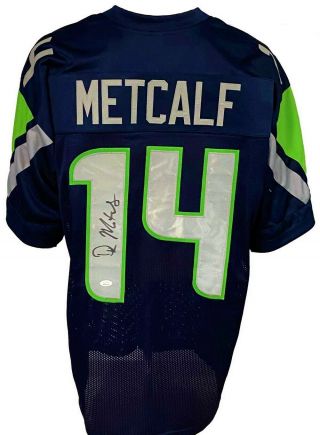 Seattle Seahawks D.  K.  Metcalf Autographed Pro Style Blue Jersey Jsa Authentic.