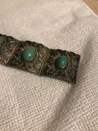 Vtg Old Pawn Sterling Silver Navajo Turquoise 2 " Wide Sectional Bracelet