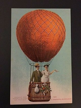 Vintage Postcard A California Honeymoon Orange Hot Air Balloon 1910 - B