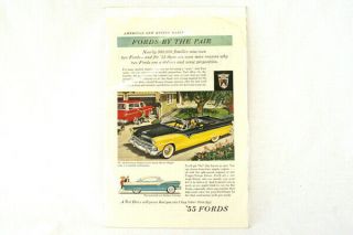 Vintage 1955 Ford Print Ad " Fords By The Pair " Mounted & Protected
