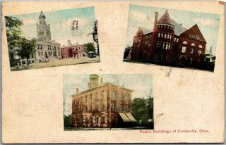 Vintage Circleville,  Ohio Postcard " Public Buildings " 3 Views W/ 1911 Cancel