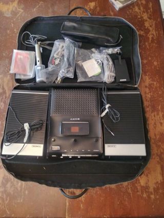 Vtg Sony Tc - 124 Portable Cassette Tape Player/recorder Speakers Microphone