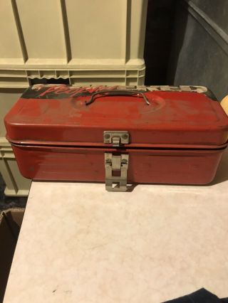 Vintage Little Red Metal Tool Box With Tray