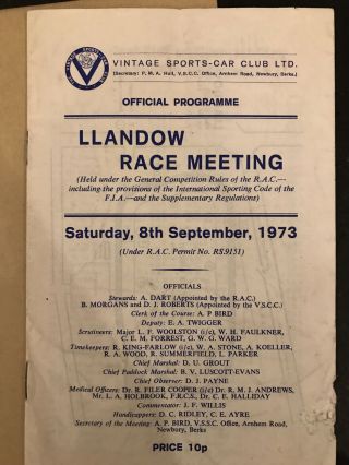 Programme Race Llandow 8 September 1973 Vintage Sports Car Club Vscc Bugatti A5