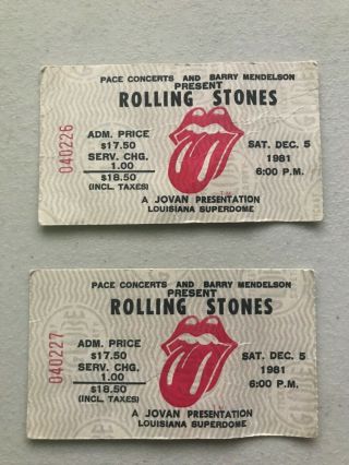1981 Vintage Rolling Stones Ticket Stubs Louisiana Superdome Pair