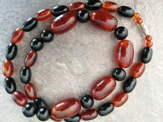 Vintage Black And Amber Coloured Chunky Bead Necklace,  Barrel Clasp
