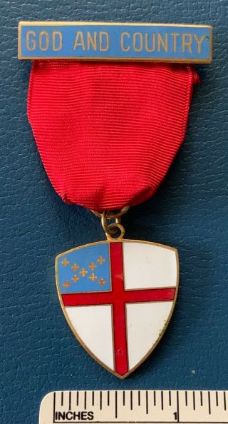 Vintage God And Country Boy Scout Religious Award Medal Bsa Uniform Episcopal