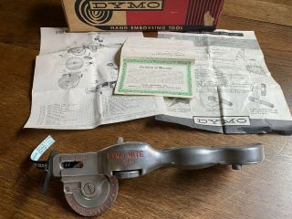 Vintage Dymo Mite M - 2 Metal Patent Pending Tapewriter label - maker w/original box 2
