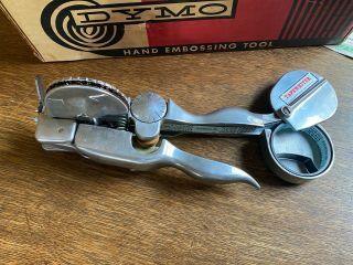Vintage Dymo Mite M - 2 Metal Patent Pending Tapewriter label - maker w/original box 3