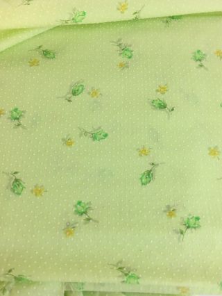 Vintage Green Flocked Swiss Dot Floral Cotton Fabric Material 3 Yrds X 44”