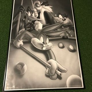 Vintage 1995 Looney Tunes Billiards Poster Professionally Framed