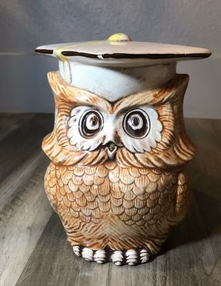 Treasure Craft Ceramic Vtg Owl With Mortar Graduation Cap Coin Bank Collectible