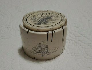 6 Comoy ' s Vintage Resin Scrimshaw Coasters in Holder - Whaling Ships Comoy 3