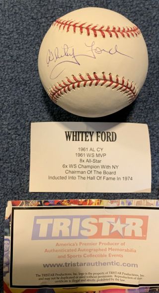 Whitey Ford Autographed & Signed Mlb Baseball York Yankees Tristar Authent