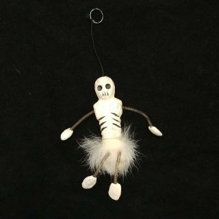 Vintage Halloween Ornament - Paper Mache Skeleton W/spring Arms And Legs